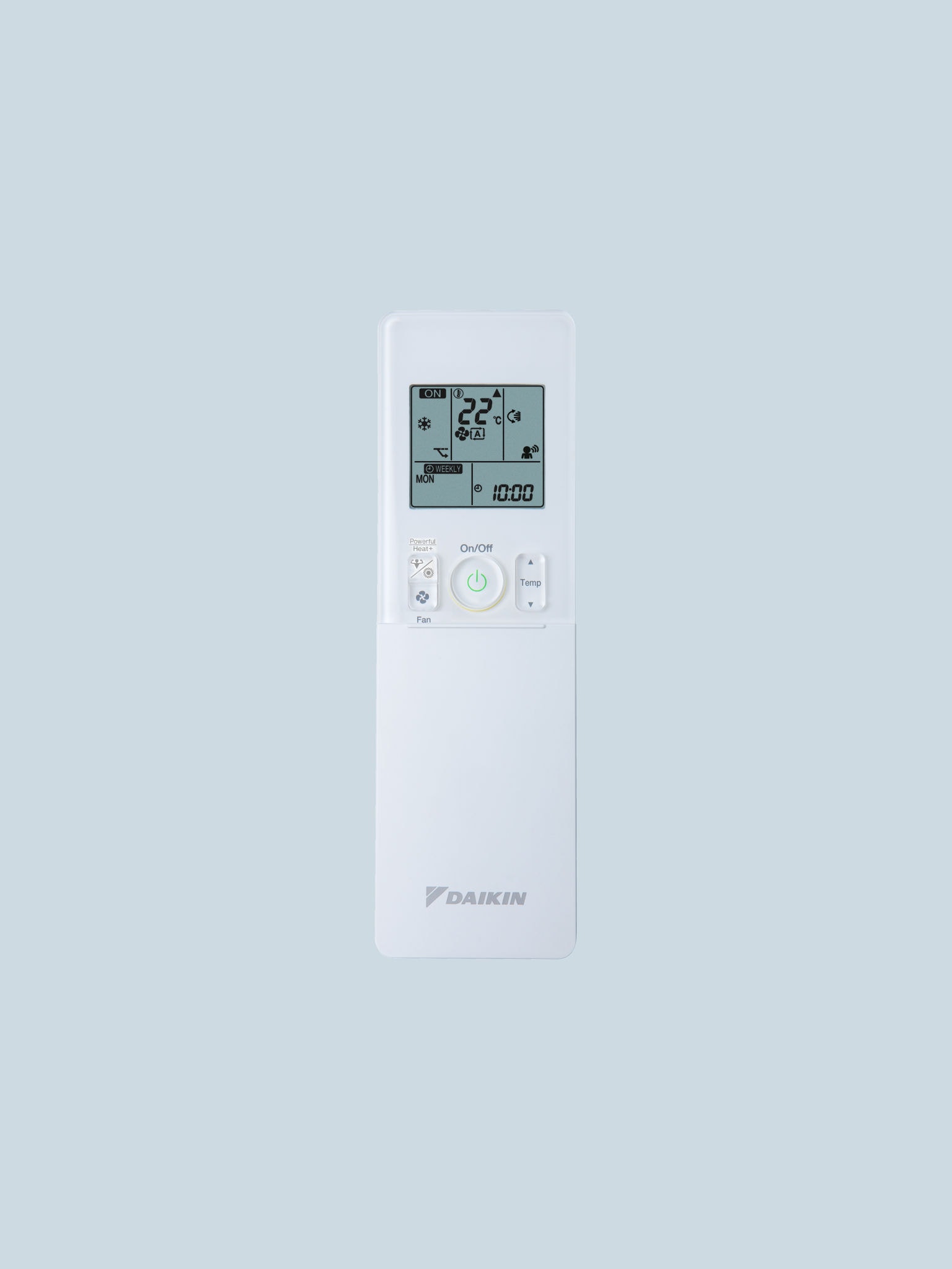 Pack-shot: telecomando di un climatizzatore a pavimento Perfera